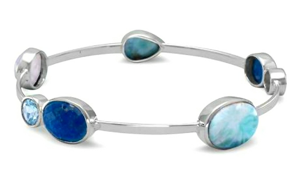Sterling Silver Multistone Stackable Bangle - image 1
